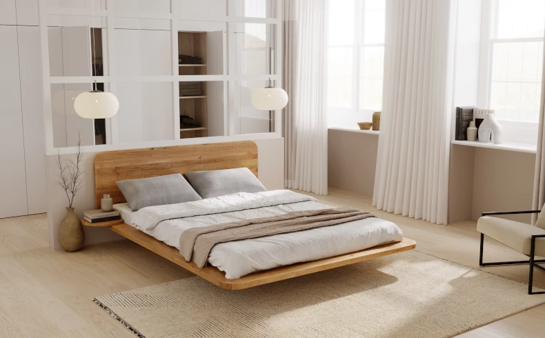 Drewniane łóżko dębowe JAPANDIC do sypialni w japońskim stylu