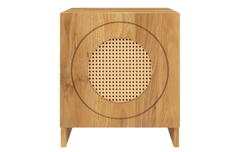 Szafka nocna dębowa z elementami rattanu