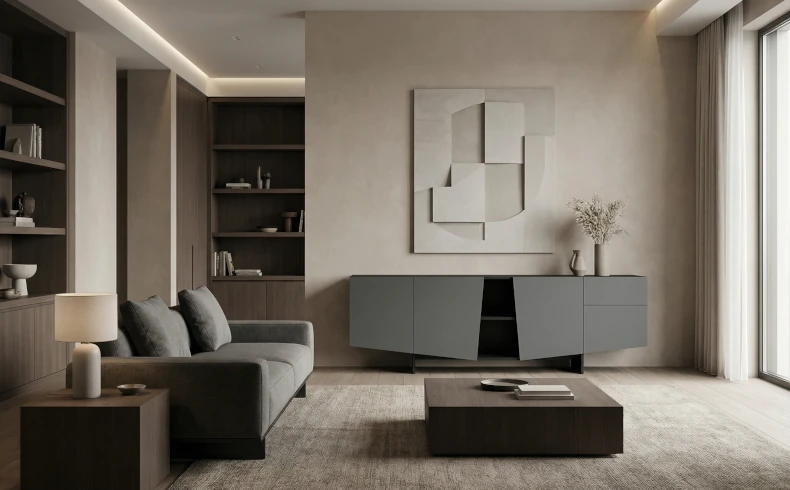 Szara komoda asymetryczna