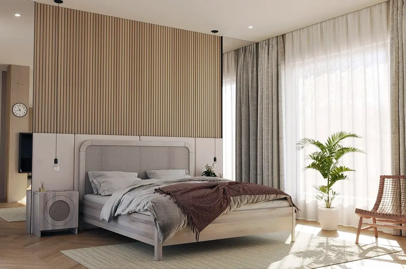 Drewniana szafka nocna dębowa z rattanem Skandica HARMARK / olej bielony