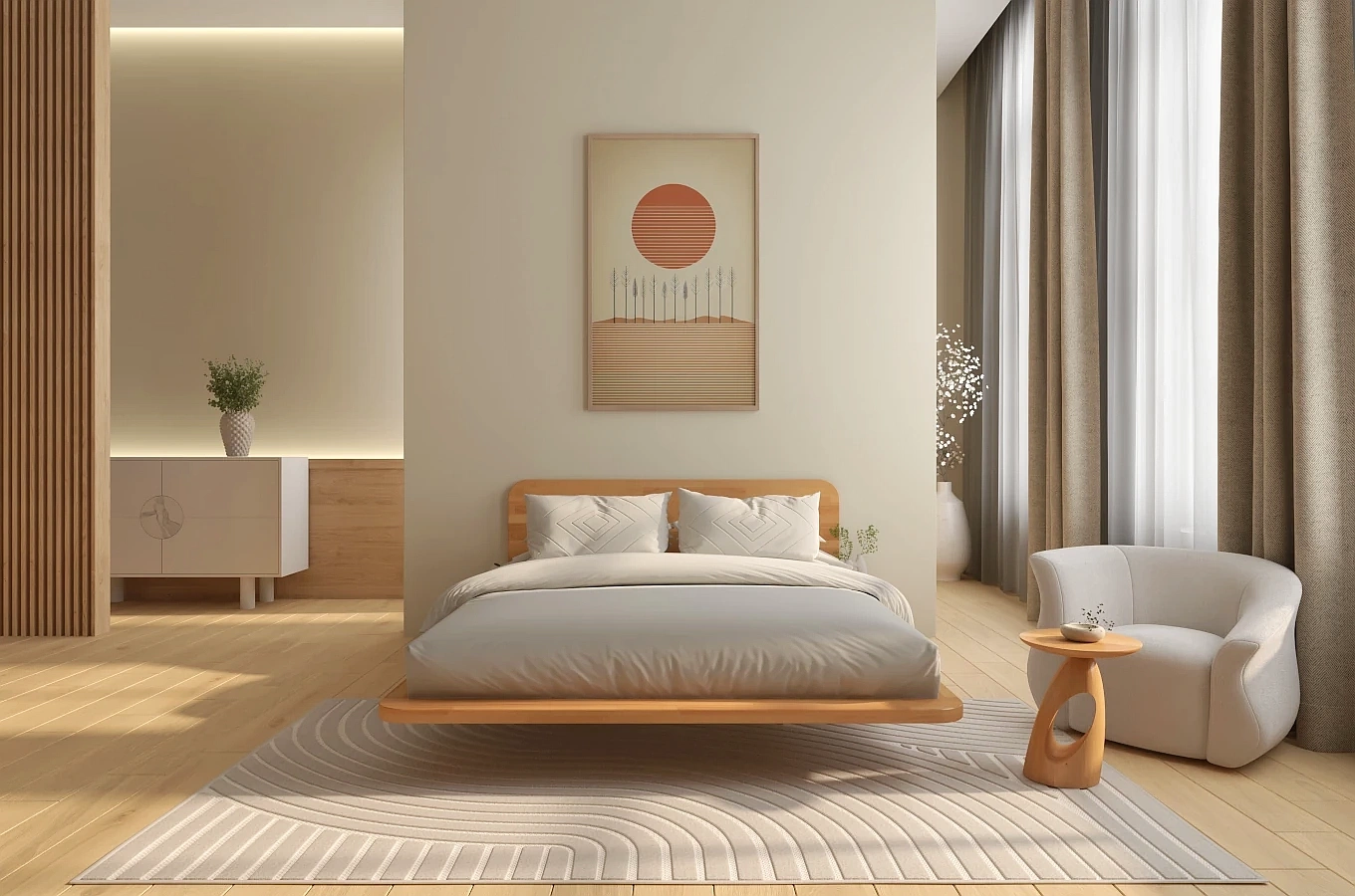 Łóżko lewitujące drewniane bukowe Skandica JAPANDIC / 140x200 cm, kolor naturalny
