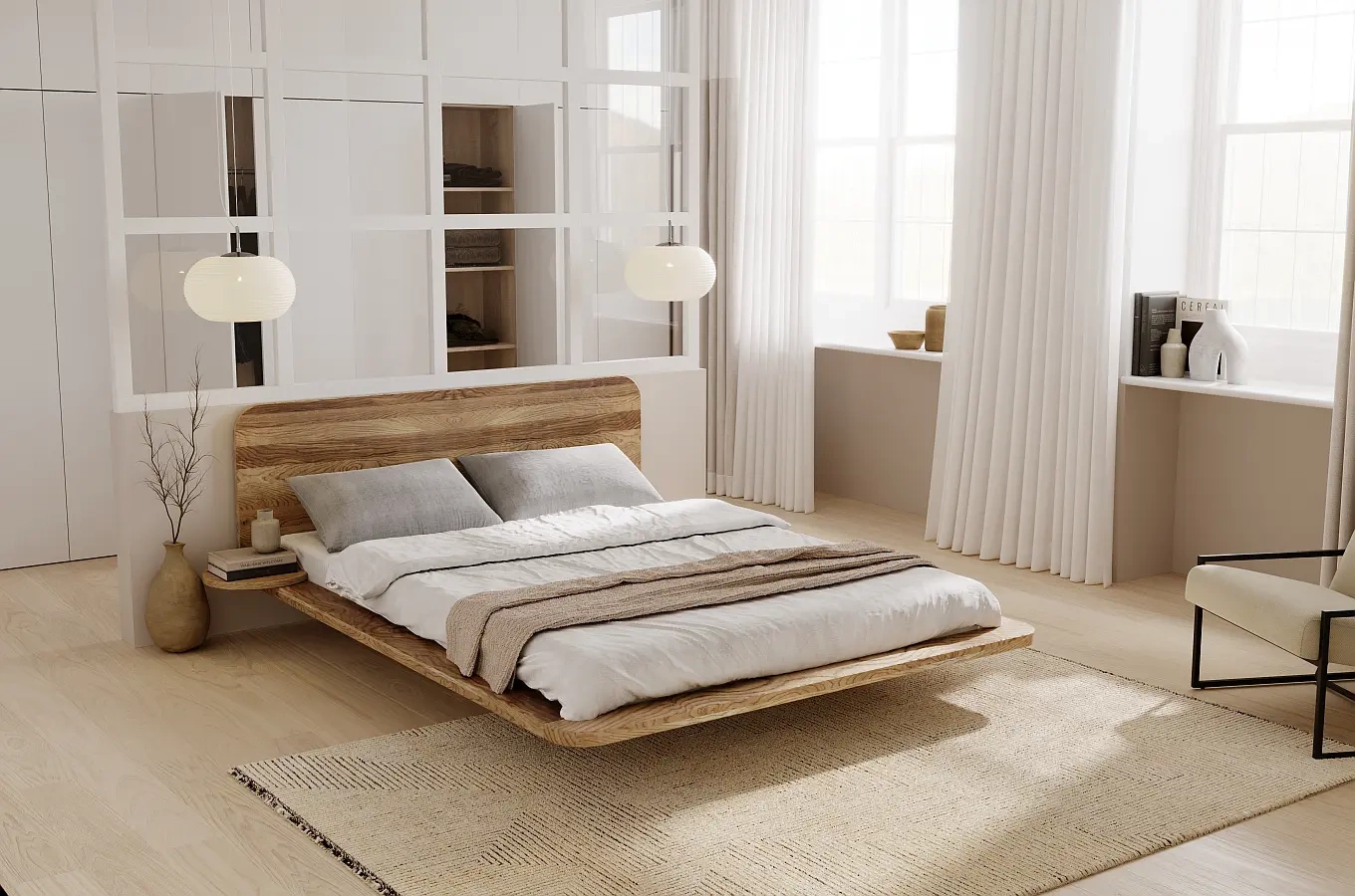 Łóżko lewitujące drewniane dębowe Skandica JAPANDIC / 200x200 cm, olej retro
