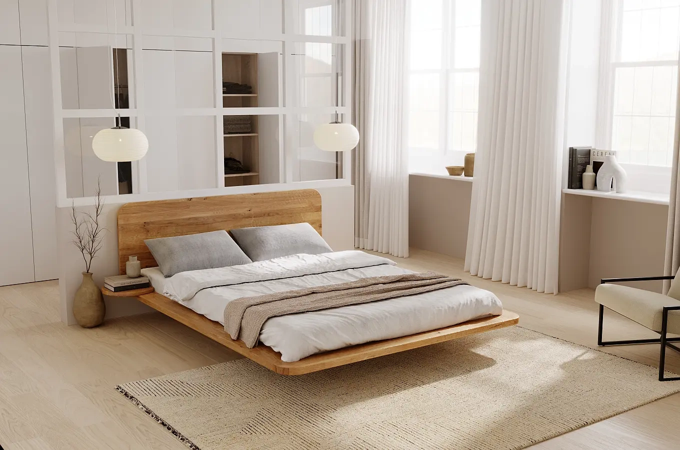 Łóżko lewitujące drewniane dębowe Skandica JAPANDIC / 140x200 cm, lakier naturalny