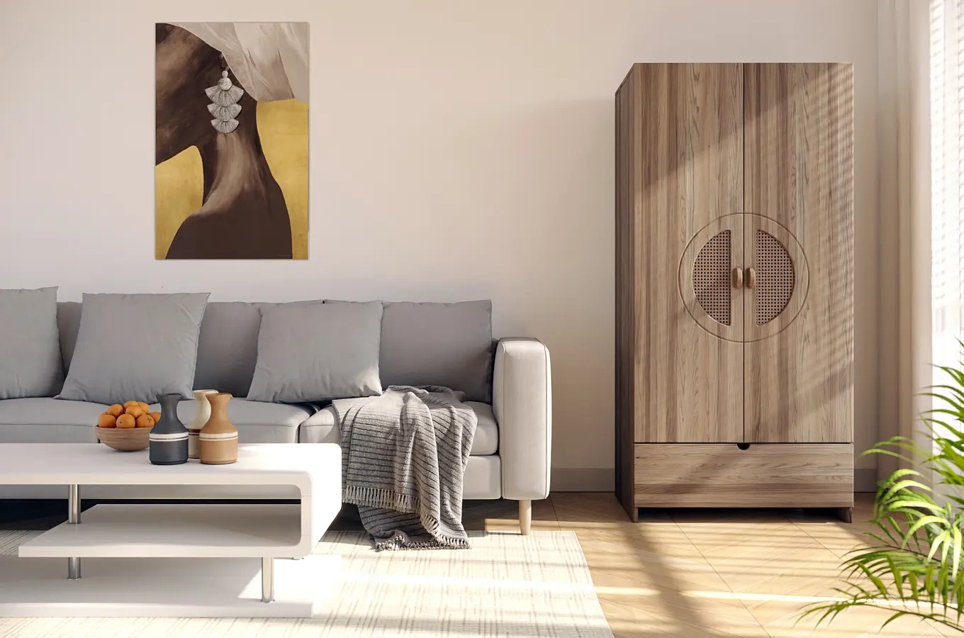 Drewniana szafa dębowa z rattanem Skandica HARMARK 2D1S3P / olej retro