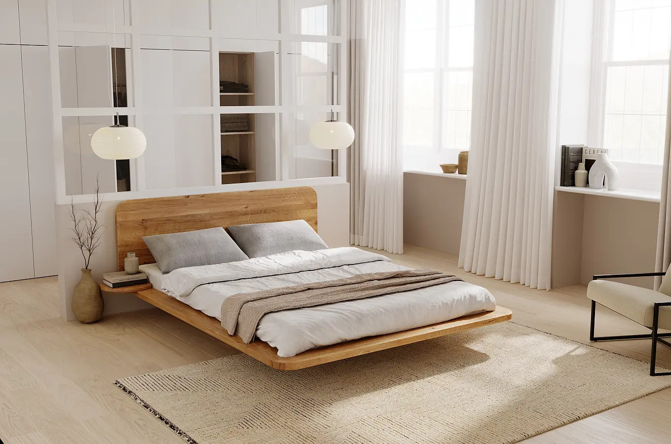 Łóżko lewitujące drewniane dębowe Skandica JAPANDIC