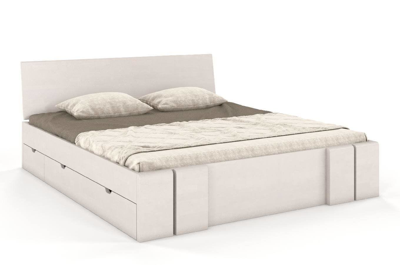 Łóżko drewniane bukowe z szufladami Skandica VESTRE Maxi & DR / 140x20 cm, kolor biały