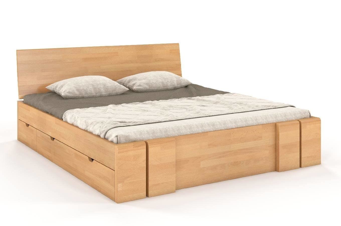 Łóżko drewniane bukowe z szufladami Skandica VESTRE Maxi & DR / 140x20 cm, kolor naturalny