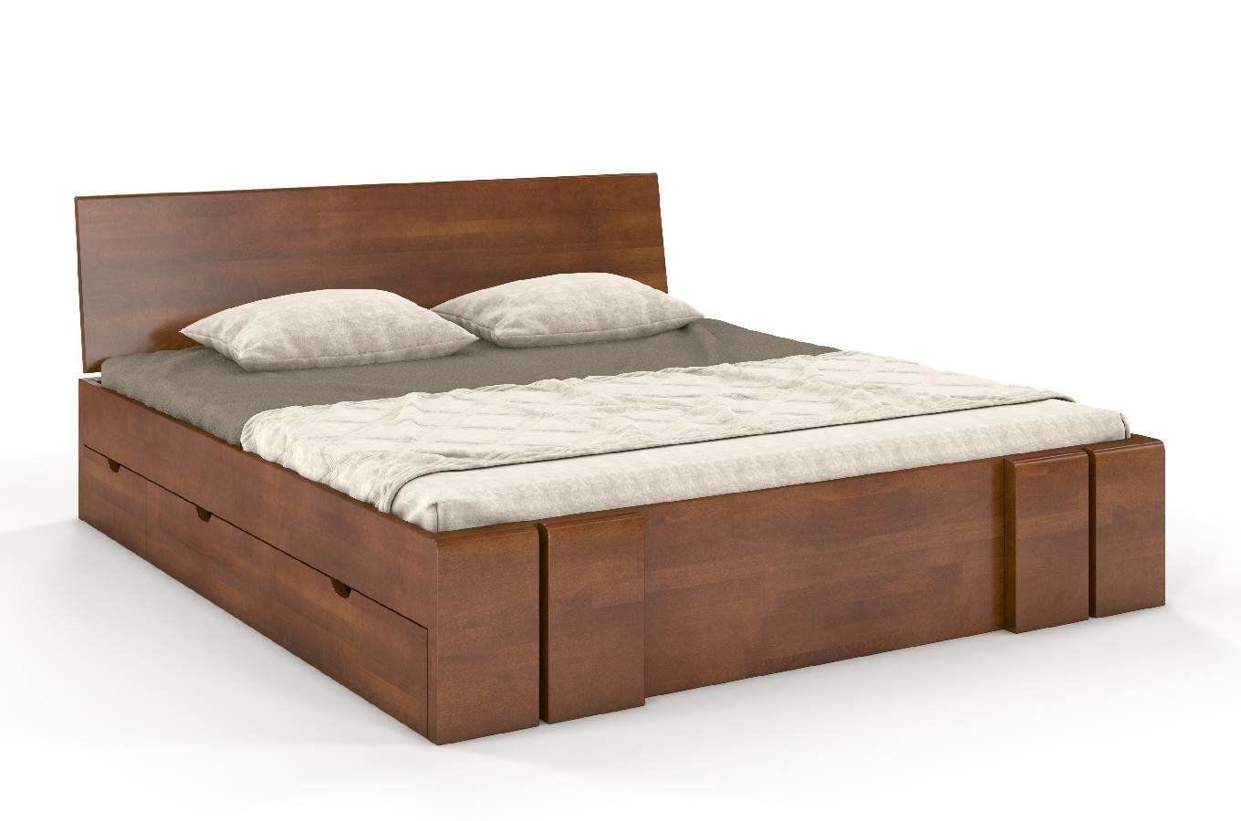 Łóżko drewniane bukowe z szufladami Skandica VESTRE Maxi & DR / 140x20 cm, kolor orzech