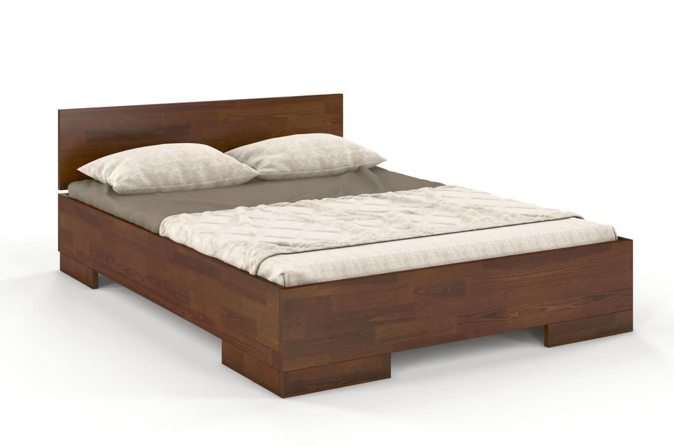 Łóżko drewniane sosnowe ze skrzynią na pościel Skandica SPECTRUM Maxi & Long ST (długość + 20 cm) / 160x220 cm, kolor orzech