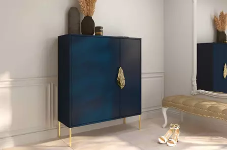 Granatowa komoda / szafka na buty Skandica MERLIN ze złotymi dodatkami