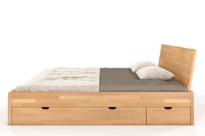 Łóżko drewniane bukowe z szufladami Skandica VESTRE Maxi & DR / 120x200 cm, kolor orzech