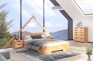 Łóżko drewniane bukowe ze skrzynią na pościel Skandica SPECTRUM Maxi & Long ST / 160x220 cm, kolor orzech