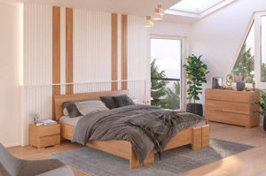 Łóżko drewniane bukowe ze skrzynią na pościel Skandica VESTRE Maxi & ST / 120x200 cm, kolor orzech