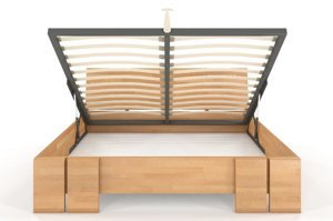 Łóżko drewniane bukowe ze skrzynią na pościel Skandica VESTRE Maxi & ST / 200x200 cm, kolor biały