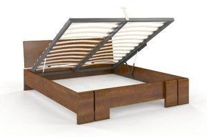 Łóżko drewniane bukowe ze skrzynią na pościel Skandica VESTRE Maxi & ST / 200x200 cm, kolor orzech