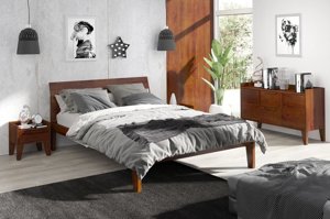 Łóżko drewniane sosnowe Skandica AGAVA / 160x200 cm, kolor orzech