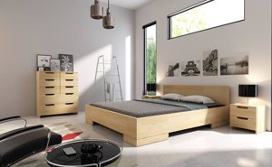 Łóżko drewniane sosnowe Skandica SPECTRUM Maxi & Long (długość + 20 cm) / 200x220 cm, kolor orzech