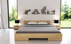Łóżko drewniane sosnowe Skandica SPECTRUM Niskie / 160x200 cm, kolor orzech