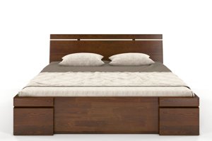 Łóżko drewniane sosnowe z szufladami Skandica SPARTA Maxi & DR / 200x200 cm, kolor palisander