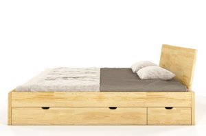 Łóżko drewniane sosnowe z szufladami Skandica VESTRE Maxi & DR / 120x200 cm, kolor orzech