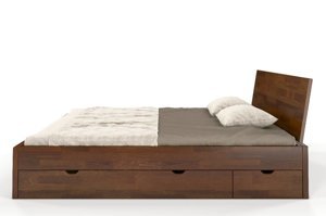 Łóżko drewniane sosnowe z szufladami Skandica VESTRE Maxi & DR / 120x200 cm, kolor palisander