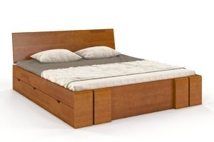 Łóżko drewniane sosnowe z szufladami Skandica VESTRE Maxi & DR / 140x200 cm, kolor orzech