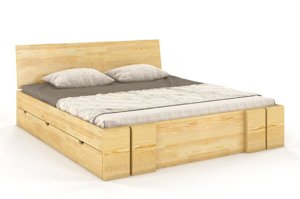 Łóżko drewniane sosnowe z szufladami Skandica VESTRE Maxi & DR / 140x200 cm, kolor orzech