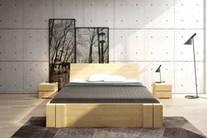 Łóżko drewniane sosnowe z szufladami Skandica VESTRE Maxi & DR / 140x200 cm, kolor palisander