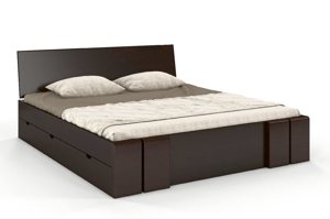 Łóżko drewniane sosnowe z szufladami Skandica VESTRE Maxi & DR / 180x200 cm, kolor orzech