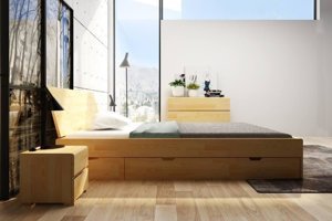 Łóżko drewniane sosnowe z szufladami Skandica VESTRE Maxi & DR / 180x200 cm, kolor palisander