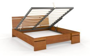 Łóżko drewniane sosnowe ze skrzynią na pościel Skandica SPARTA Maxi & ST / 160x200 cm, kolor orzech