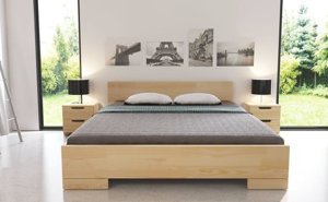 Łóżko drewniane sosnowe ze skrzynią na pościel Skandica SPECTRUM Maxi & Long ST (długość + 20 cm) / 180x220 cm, kolor orzech