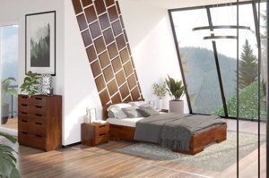 Łóżko drewniane sosnowe ze skrzynią na pościel Skandica SPECTRUM Maxi & ST / 160x200 cm, kolor orzech