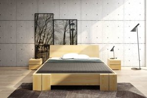 Łóżko drewniane sosnowe ze skrzynią na pościel Skandica VESTRE Maxi & ST / 140x200 cm, kolor orzech