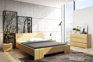 Łóżko drewniane sosnowe ze skrzynią na pościel Skandica VESTRE Maxi & ST / 180x200 cm, kolor orzech